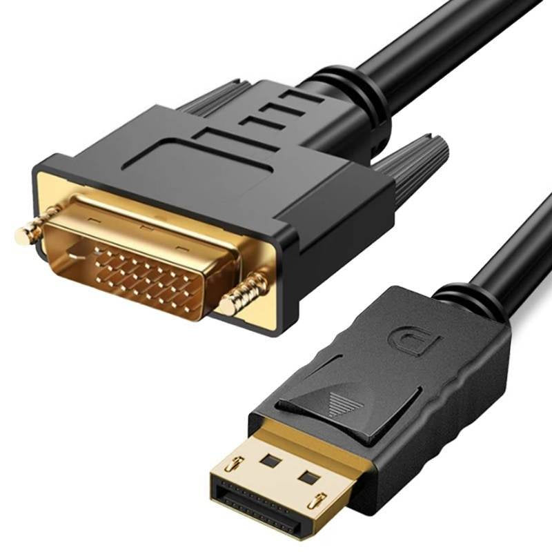 A DisplayPort to DVI adapter cable with a male DisplayPort connector and a female DVI connector.